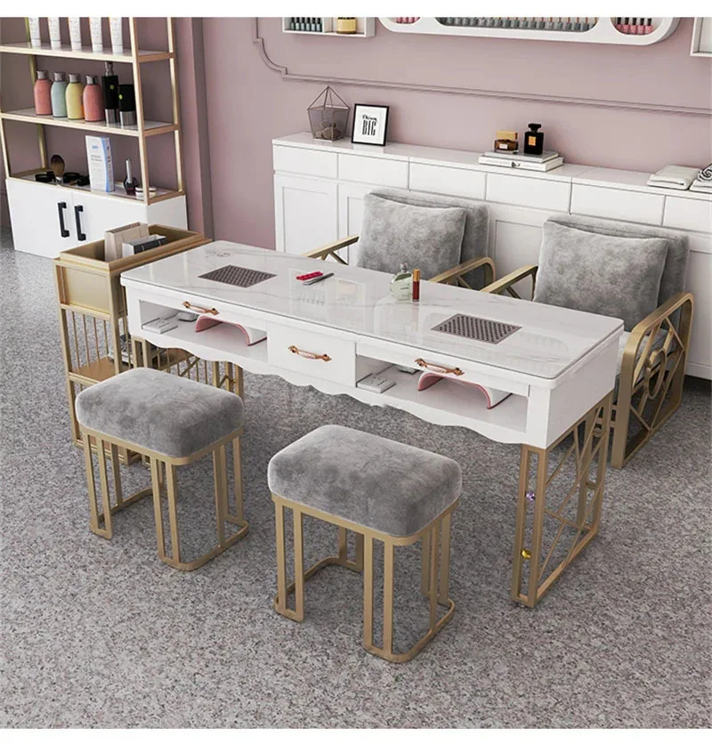 Description Picture 2 of itemLight Luxury Nail Table Manicure Salon Furniture For Beauty Salon Professional Manicure Table Double Layer Upscale Nail Tables