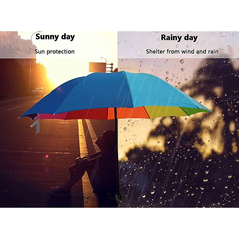 Wind Resistant Umbrella Folding Umbrella Manual Umbrella Windproof Umbrella Windproof Foldable Umbrella Women Men Manual Rainbow Three Folding Umbrella Adults Children Strong Resistant
