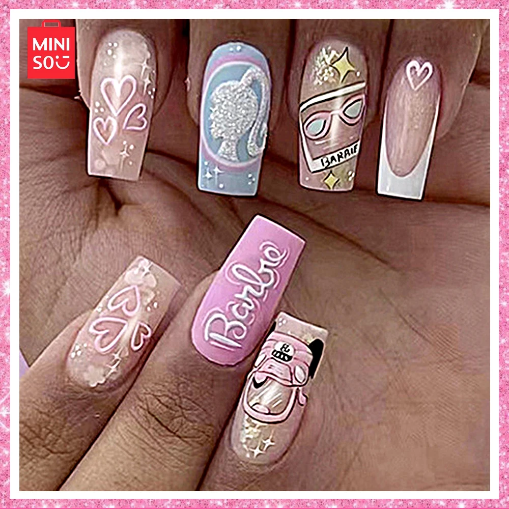 2024 New Miniso Barbie Periferiche Wear Nail Pink Love Cute Wind Nail Patch Unghie Finte Rimovibili Dolce Cool Hottie Regalo Di Compleanno