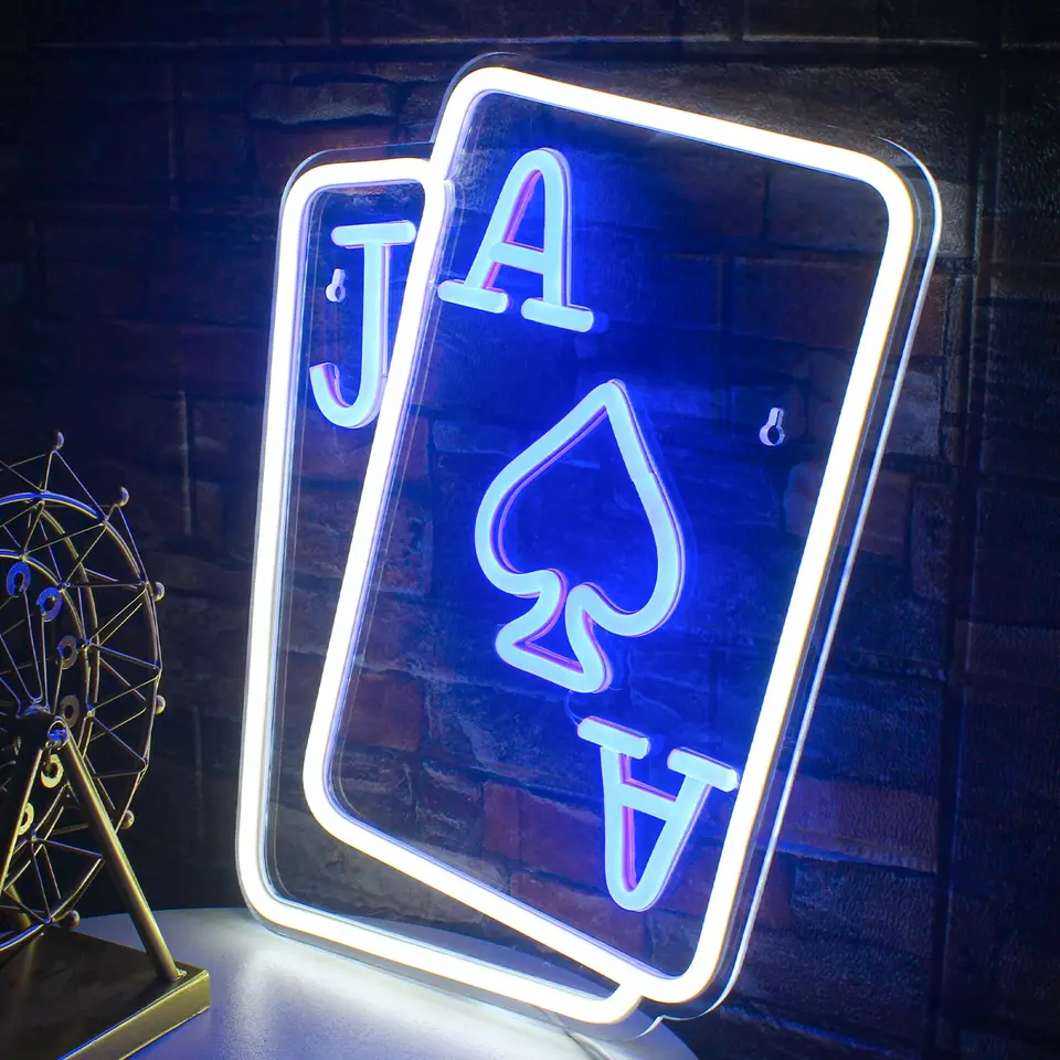 CULOIS Insegna LED Neon Carte Da Poker AJ: 33x25 Cm, Luminosità Regolabile, USB, Per Parete