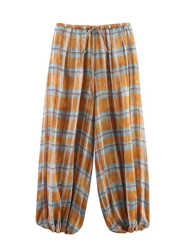 Casual Chic Lantern Pants Women Pants Side Pockets Long Straight Loose Pants Fashion 2025 Autumn Printed Trousers