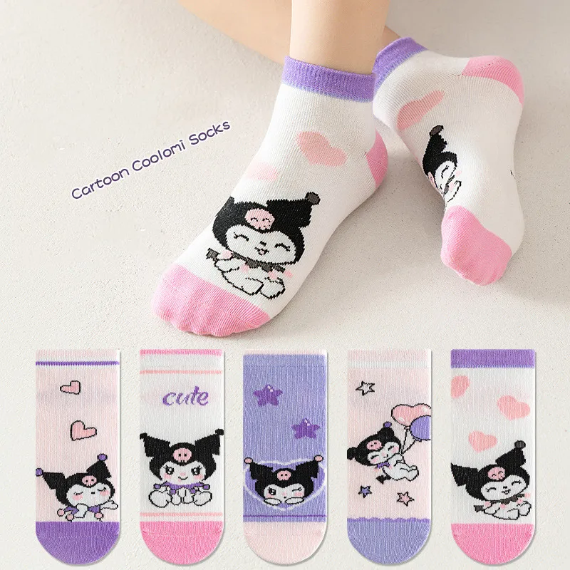5Pairs Cartoon Toddler Baby Socks Sanrio Kuromi Mymelody Pochacco Hello Kitty Short Socks Cotton Breathable Socks for Children 2