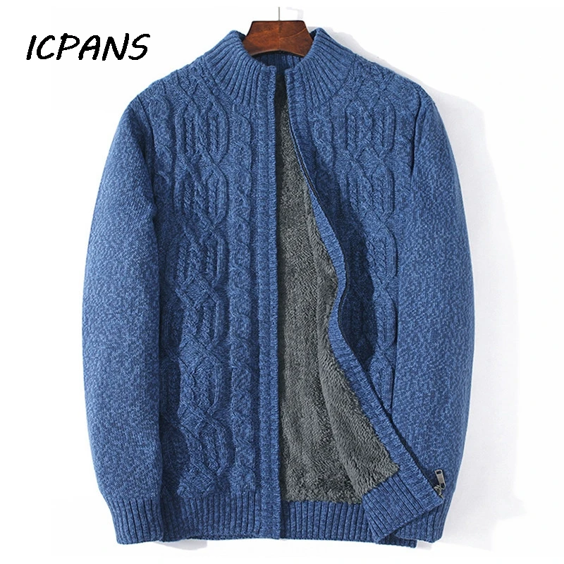 Thicken Warm Winter Cardigan Cashmere Wool Liner Winter Sweater Men Turtleneck Flower Pattern Male Knintted Jackets Coats