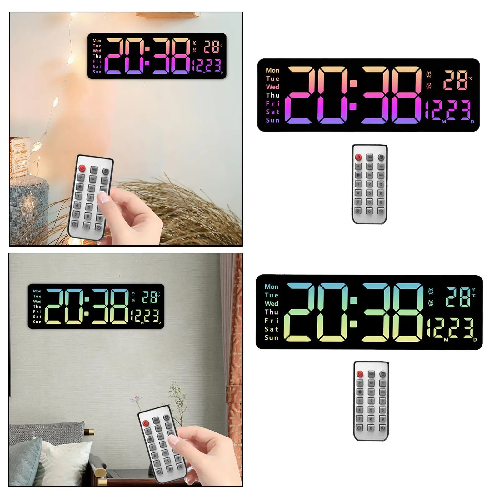 LED Desktop Alarm Clock with Remote Control Temp 16inch Digital Clock Wall Clock for Bedroom Office Learning Living Room Beside