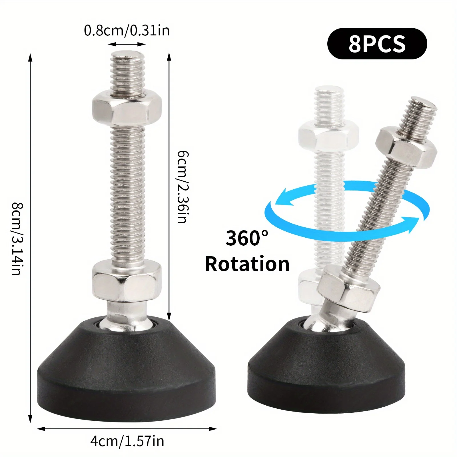 Adjustable Leveling Feet with Reinforced Nylon Bottom and Anti-Slip Mat - Set of 8
