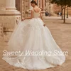 Glitter Wedding Dresses Customized Cap Sleeve Scoop Beading Applique Sweept Train Back Lace-up Corset Wedding Bridal Gown 2