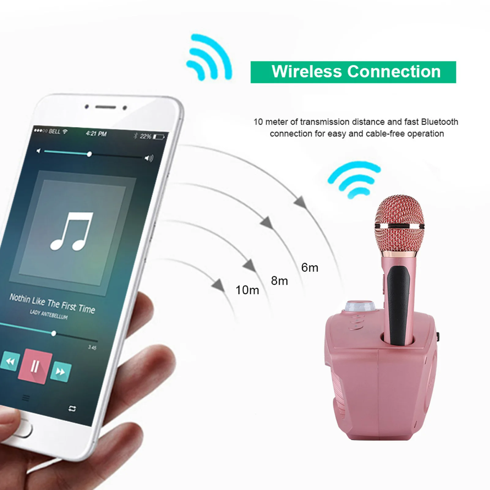 Home Karaoke Karaoke Machine Speaker Wireless Bluetooth Speaker Machine Home 2 Mircophones FM Radio Rose Gold