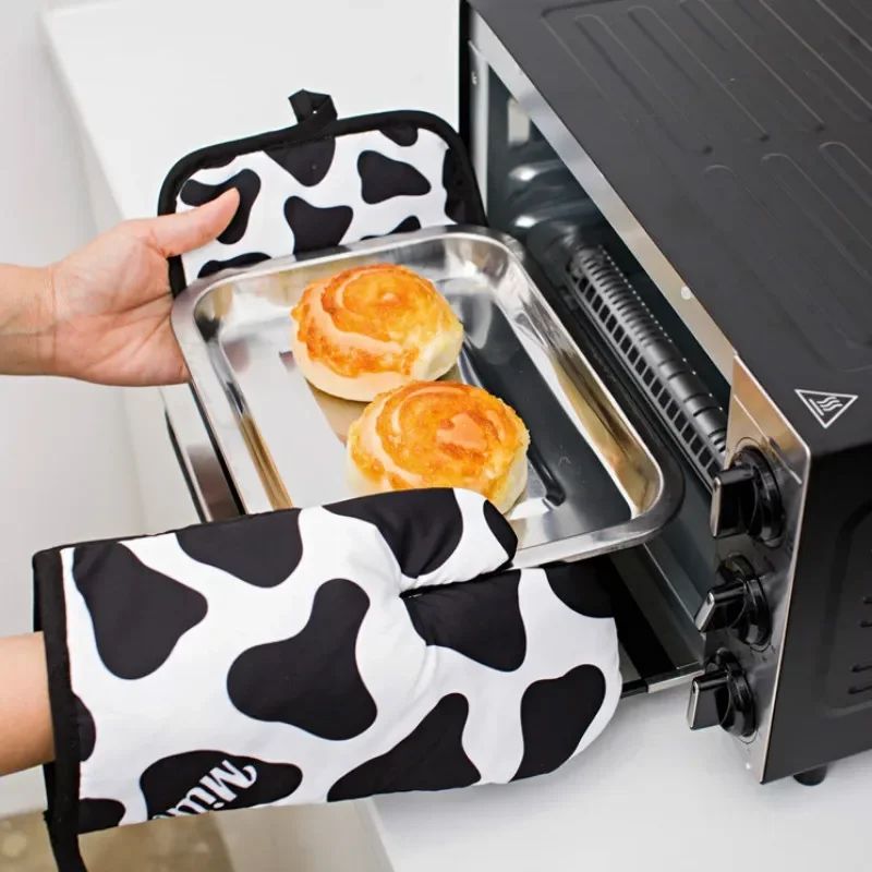 Kitchen Gloves Insulation Leopard Pattern Pad Cooking Microwave Gloves Baking BBQ Oven Potholders Oven Mitts Potholder Pad