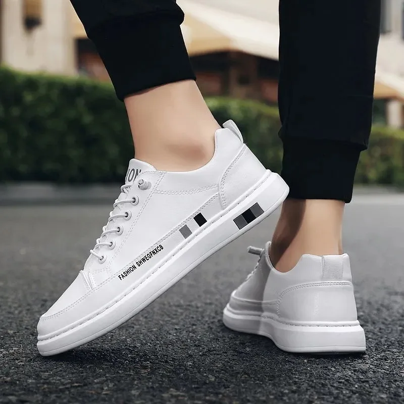 New Stylish Shoes White Leather Sneakers Men Vulcanize Shoes Students Low Top Teenager Boy Tenis Sneaker _ - AliExpress Mobile