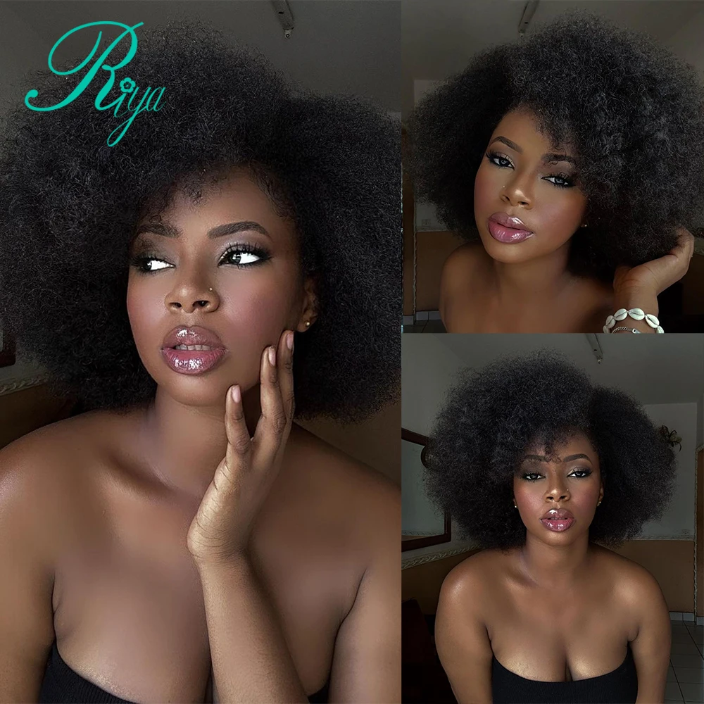 Afro Kinky Curly 13x4 Lace Front Human Hair Wig 4C Edges 250% Mongolian 13x6 Lace Frontal Human Hair Wigs For Women Remy