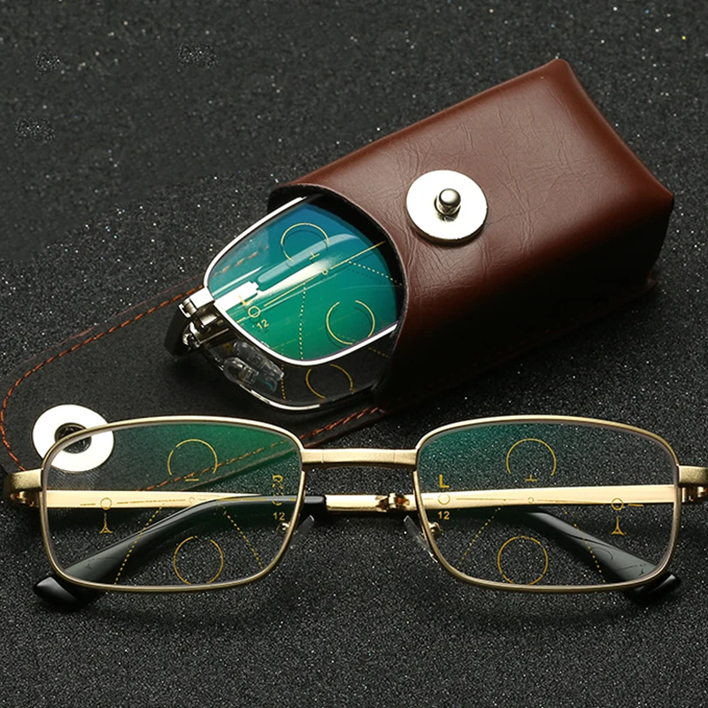 Portable Folding Reading Glasses for Men Metal Round Square Anti Blue