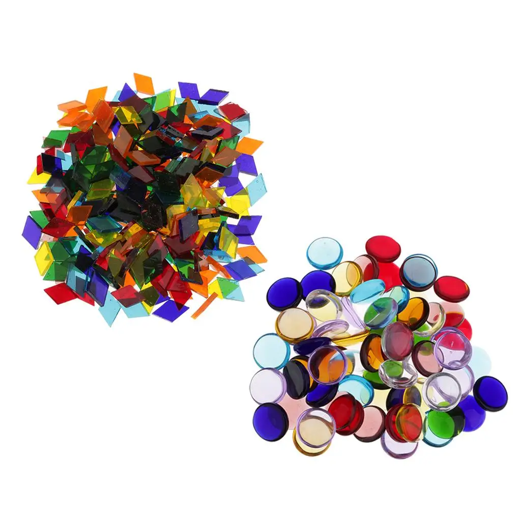 260g Round Rhombus Glass Mosaic Tiles Embellishment for Handmade Ornament