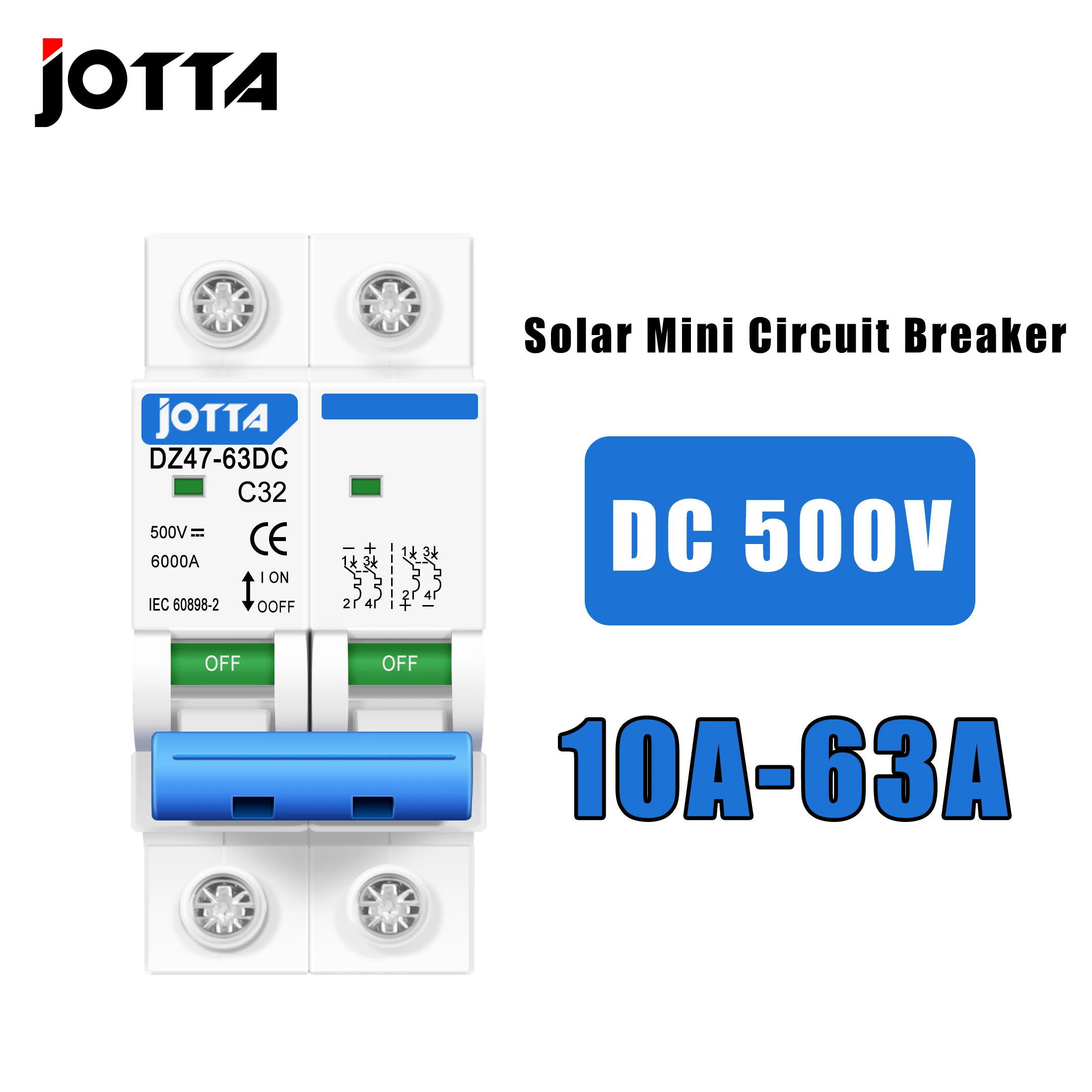 Circuit Breaker Miniature 2P DC500V Photovoltaic PV Overload Protection Solar Breaker Switch