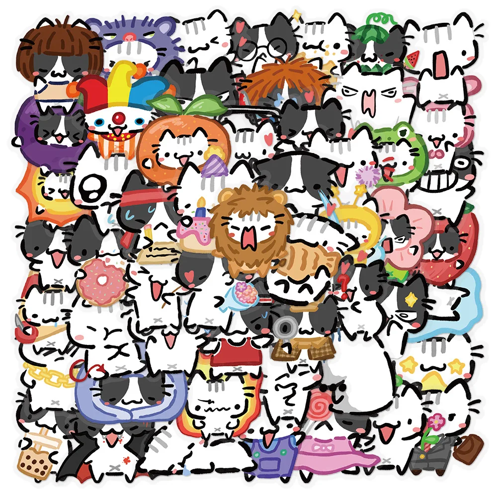 54Pcs Kawaii 다채로운 고양이 스티커 투명 고양이 데칼 전화 노트북 가방 노트북 스케이트 보드 방수 스티커