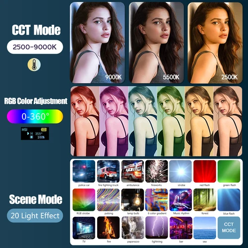 LED RGB 비디오 라이트 사진 필 카메라 조명 패널, 브이로그 라이브 스트리밍 DSLR용 Pho 홀더 포함, CRI95 + 2500-9000K 4