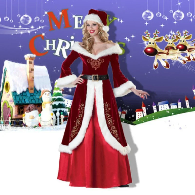 

Christmas Deluxe Classic Mrs. Claus Christmas Costume Xmas Party Santa Claus Cosplay Women Red Dress Performance Costume