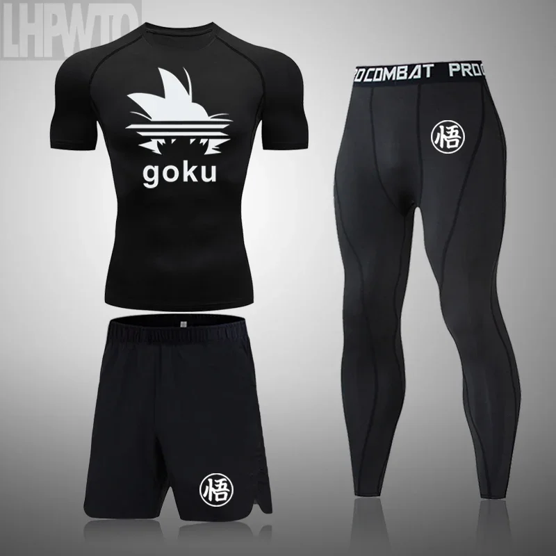 New anime Man MMA Rashguard Compression Top Training Set Quick Dry Fitness Tights Track suit Men sportswear Jogging Clothing 2