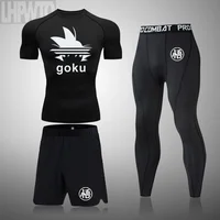 New anime Man MMA Rashguard Compression Top Training Set Quick Dry Fitness Tights Track suit Men sportswear Jogging Clothing 2