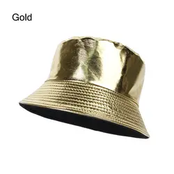Reversible Faux Leather Waterproof Bucket Hat for Women - Fashionable Autumn Sun Hat (Gold)