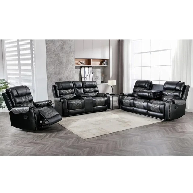 Hot Sale Air Leather 3+2+1 Recliner Sectional Sofa Set Living Room Sofa Furniture Luxury Reclining Sofa Set 2