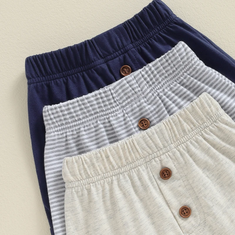 Kids Toddler Boy Summer Shorts Elastic Band Solid Color Striped Casual Button Shorts