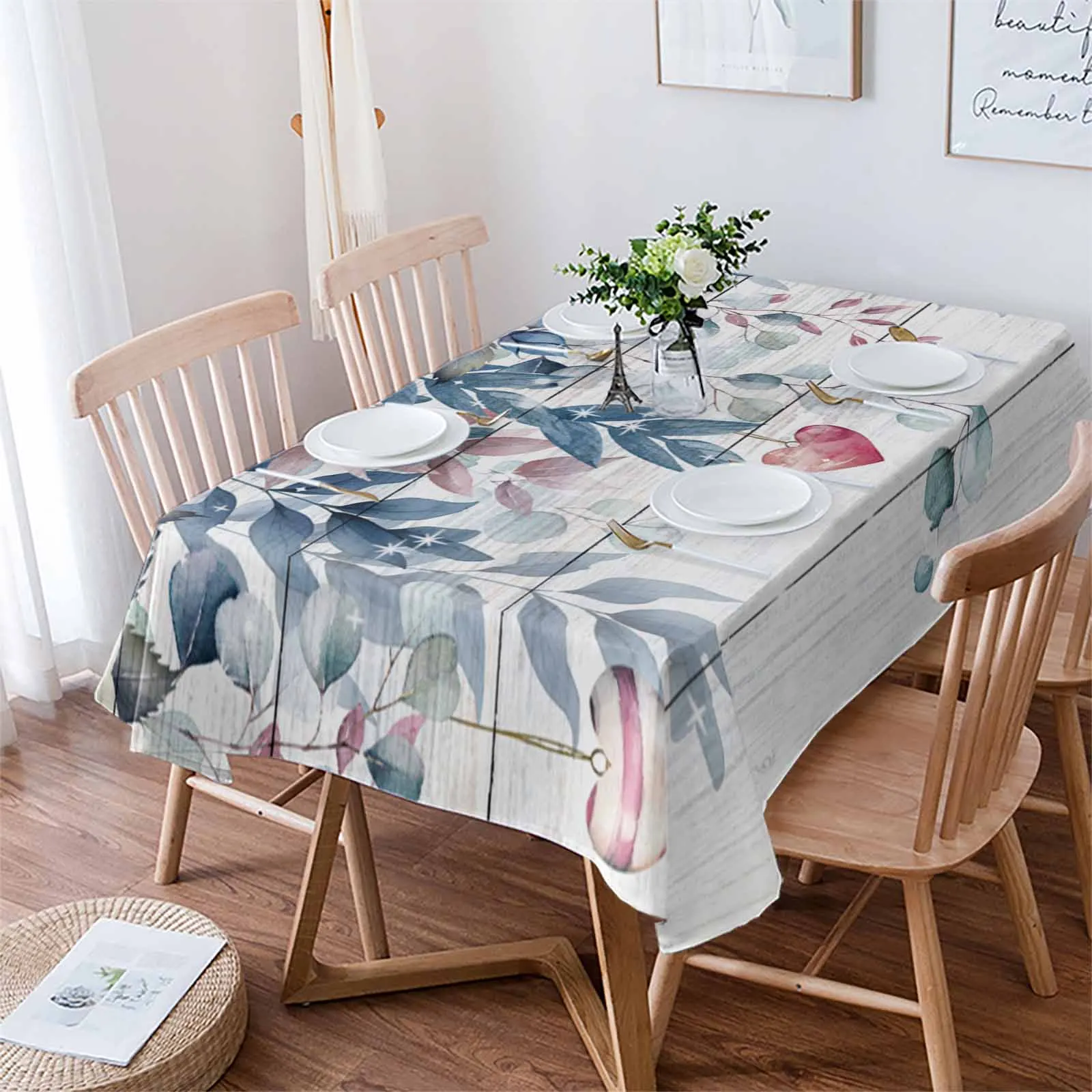 

Valentine'S Day Blue Love Flower Plant Eucalyptus Table Cloth Waterproof Dining Tablecloth Kitchen Decorative Party Table Cover