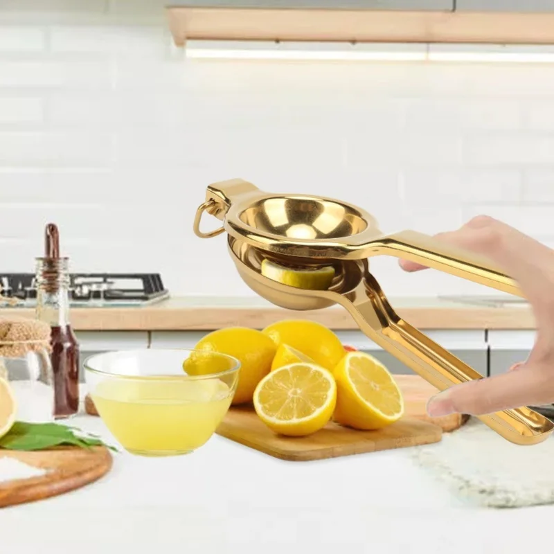 Lemon Squeezer Stainless Steel Ergonomic Ultra Long Handle Hand Held Juicer With Lifting Ring For Kitchen Gold_voghion.com