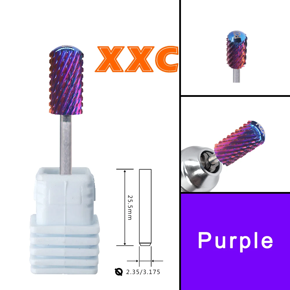 RolinStar Both hand Tungsten 6.6 purple Large Round Top Barrel Carbide Barrel Nail Drill Bit and Best remover for Powder and 5