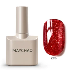 MAYCHAO Cherry Red Glossy Gel Nail Polish - 12ml Semi - Permanent Soak Off UV LED Frosted Finish (Wine Red Starlight)