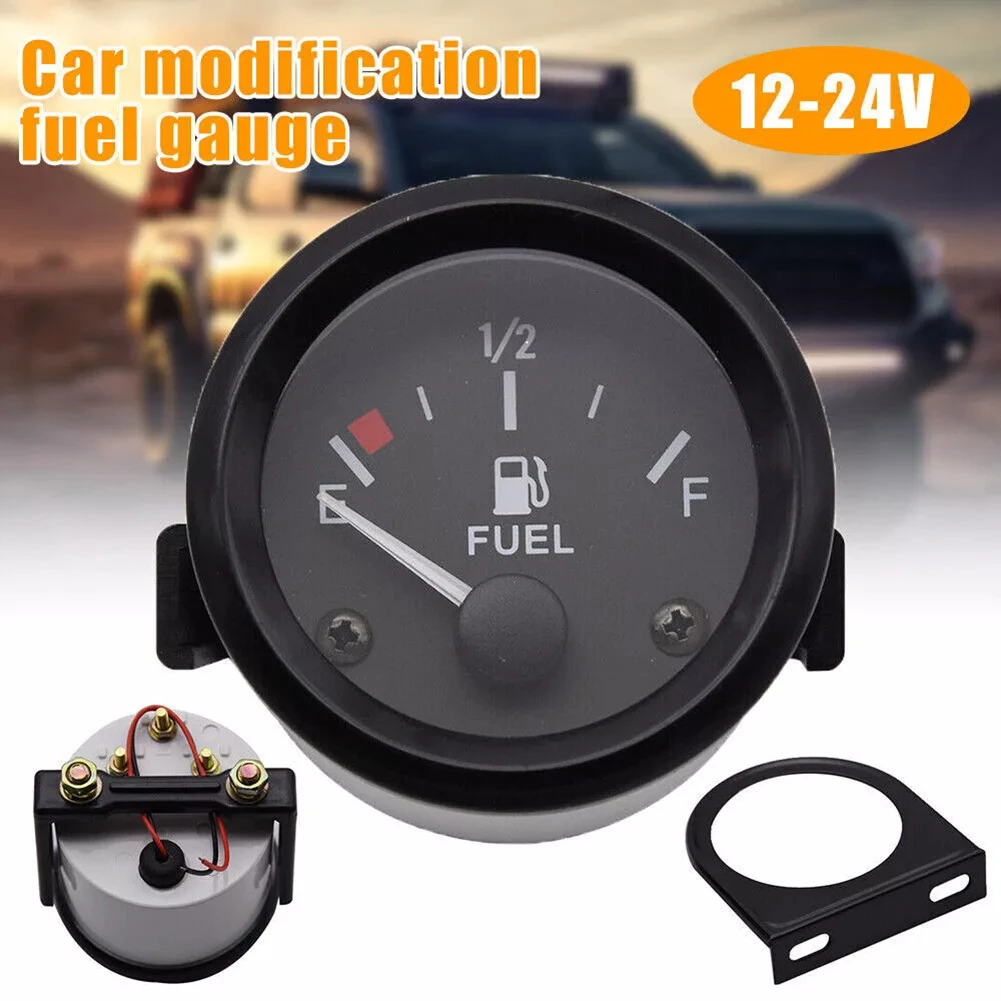 자동차 연료 레벨 게이지 계량기, 브래킷 포함, 1x12V, 2 인치, 52mm, 240-33 Ohm E-1 2-F 백색 LED 라이트, 블랙 플라스틱 게이지, 6.8x7.2cm