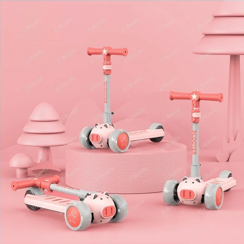 LazyChild 2023 접이식 어린이 스쿠터, 안전 조절 가능, 3 in 1 사일런트 페달, 스쿠터, 드롭배송, 신제품