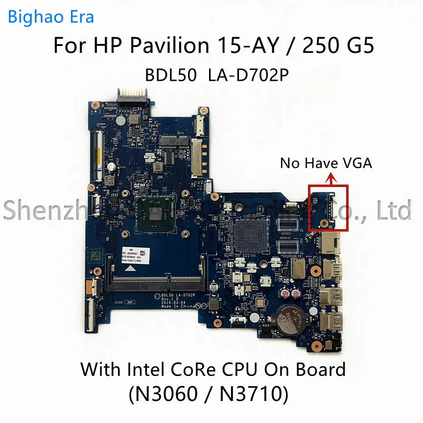 Placa-mãe de Laptop para hp Pavilion Bdl50 La-d702p 250 g5 15 ay Intel N3060 Cpu N3710 Ddr3 854944601 854949-601 854943-601