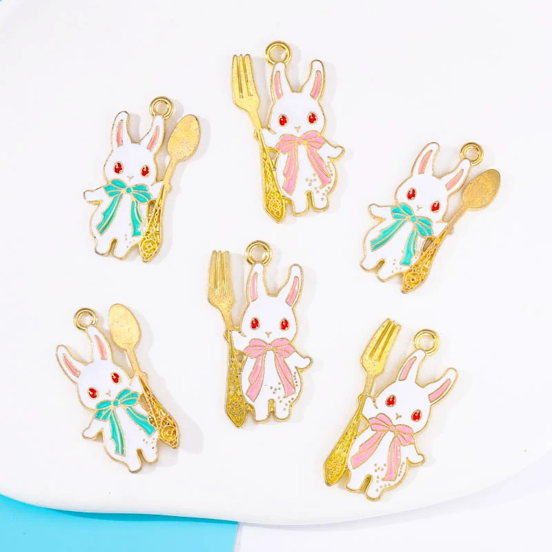 

20pcs Cartoon Enamel Drip Oil Color Cute Rabbit Pendant 17*32mm Bracelets Necklace Pendant Charms For Jewelry Making Accessories