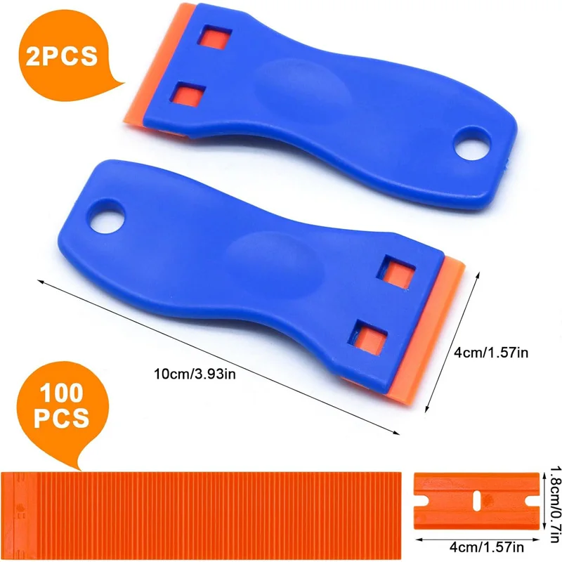 Razor blade scraper 100 Pcs two cutting plastic non-scratch for cleaning labels glue car window sticky remover