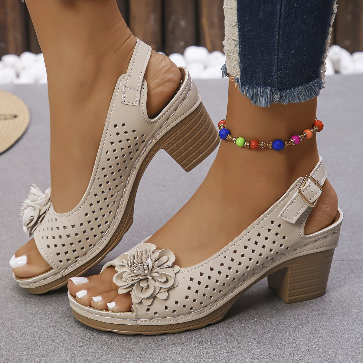 Women's Sandals  Summer Classic Retro Slip-on Comfortable High Heels Breathable Non-slip Light Sandals for Women Mujer