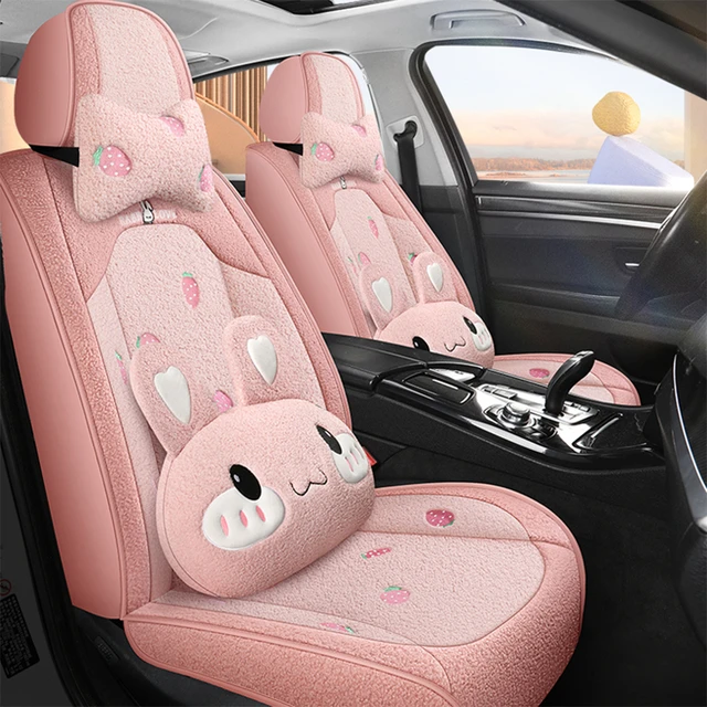 Plush Car Seat Cover Set Universal Pink Seat Cushion Auto Seat