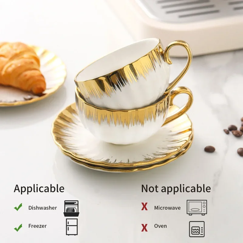 3-piece set Ceramic Cup with Sauce Espresso Cup and Sauce Ceramic Coffee and Gold Jewelry Sauce Set 2.5-ounce Demitas coffee cup tea cup