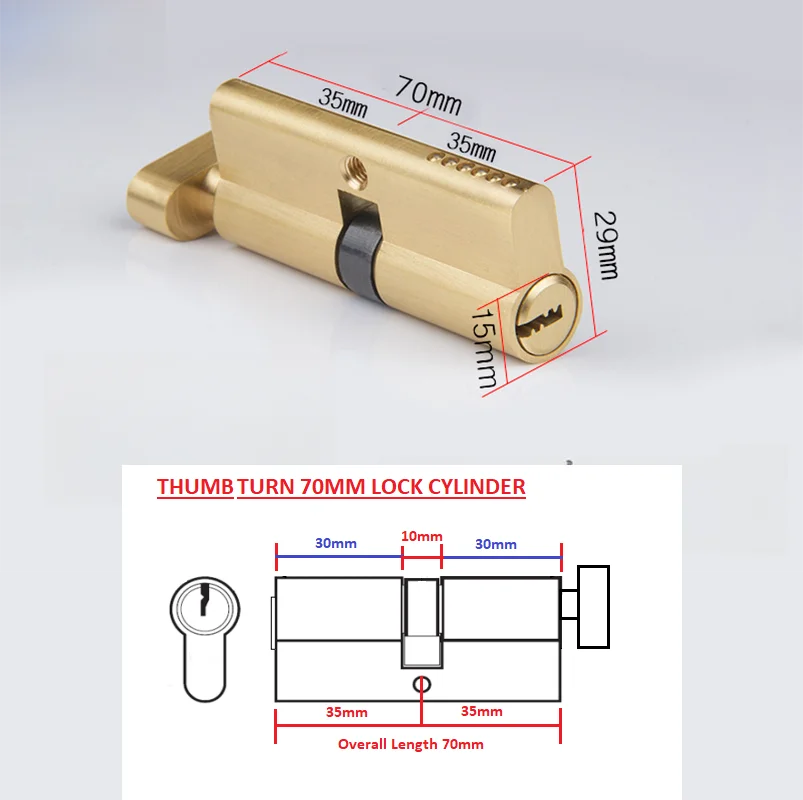 70 Lock Cylinder With 3 Keys Wooden Door Lock Cylinder Anti-Theft Entrance Alloy Door Indoor Lengthened Core