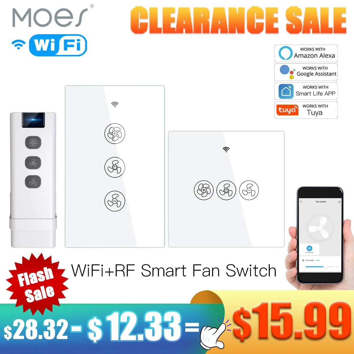 MOES WiFi Ceiling Fan Light Switch Module