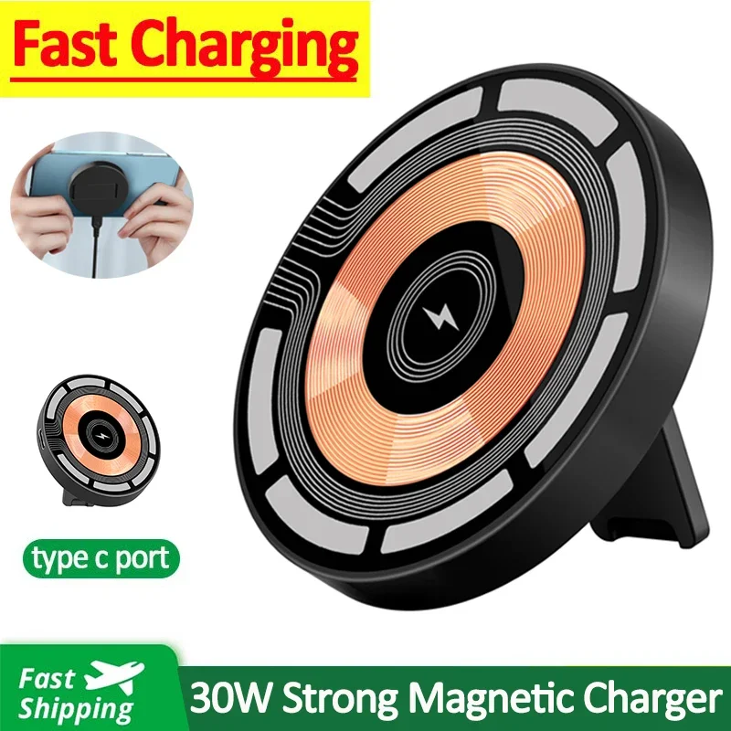 30W Wireless Charger For iPhone 15 14 13 12 Pro Max Fast Charging Pad Ultra Thin Holder Stand