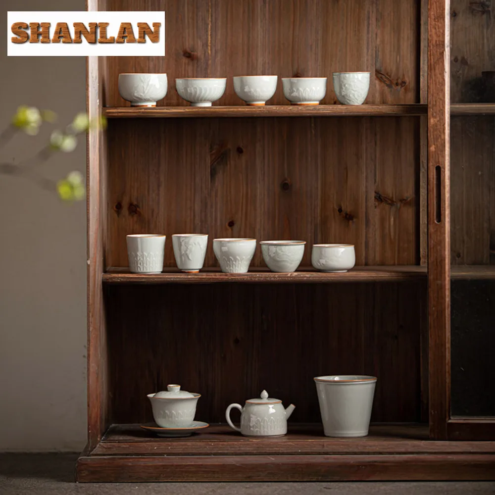 115ml Handmade Relief Lotus Petal Gaiwan Zen Anti Scald Three Talent Tea Tureen Tea Brewing Cover Bowl Ceremony Collection