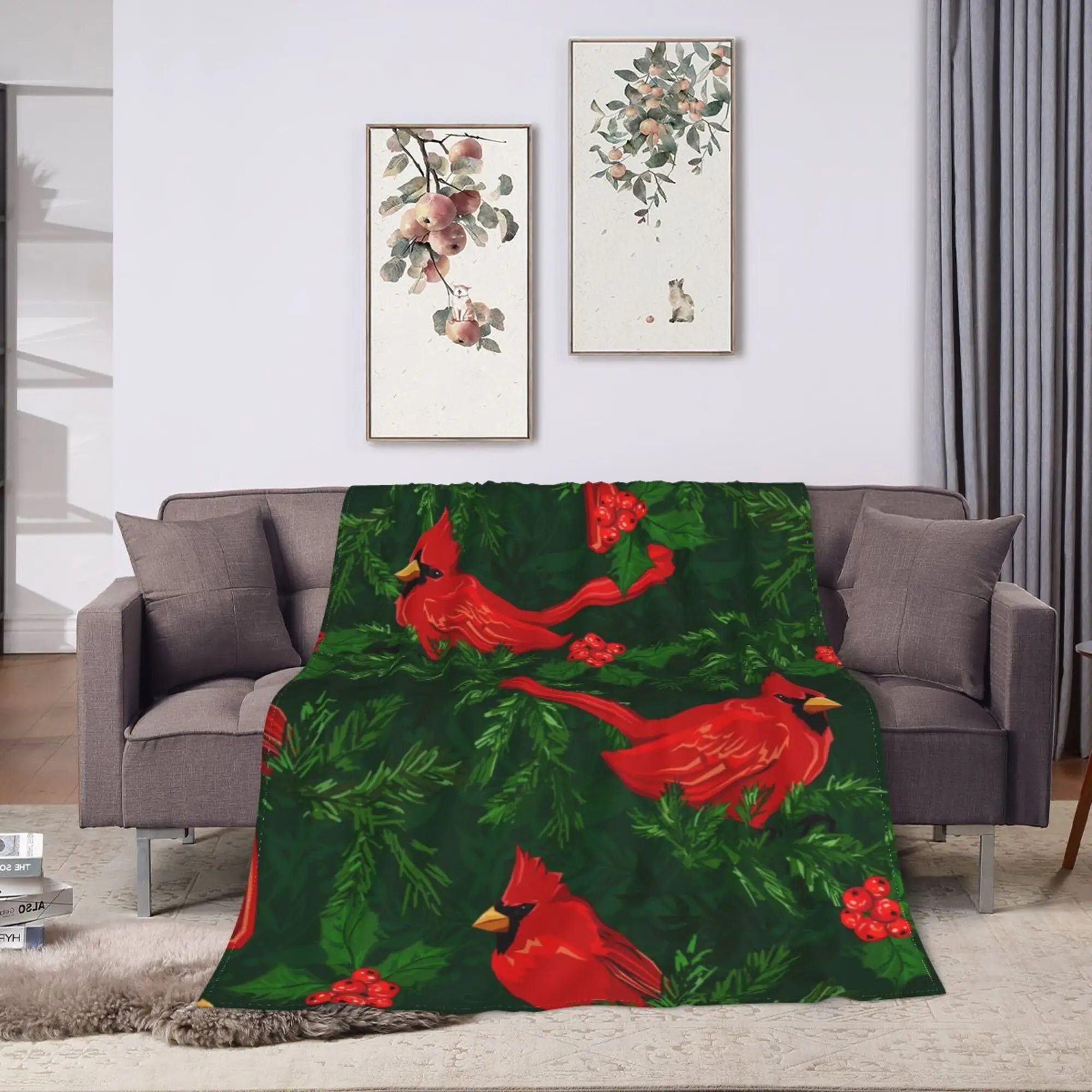 Red Cardinal Bird Flannel Blanket Soft Cozy Warm Throw Blanket teeaplex