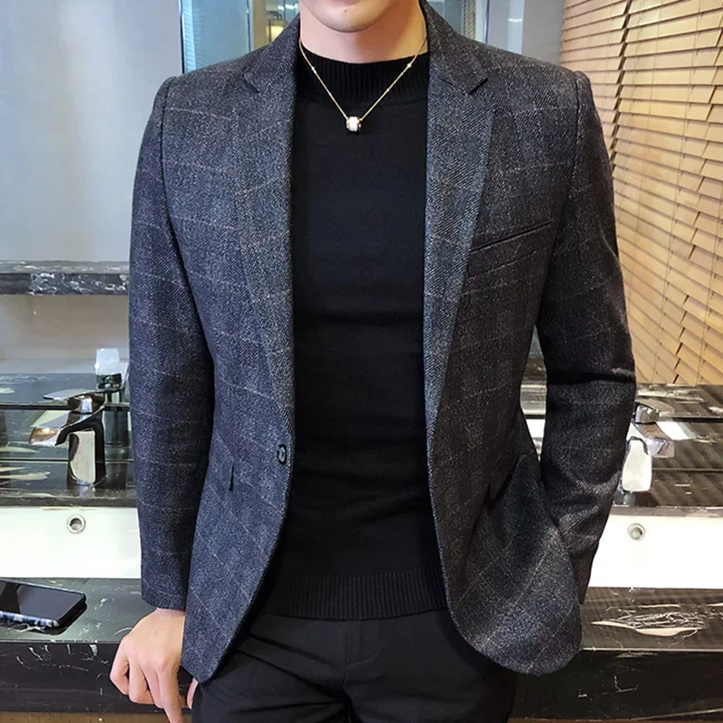 British's Style Vintage Plaid Blazer Men Casual Slim Fit Suit Jacket Single Button Business Social Blazer Plus Size M-5XL Hombre