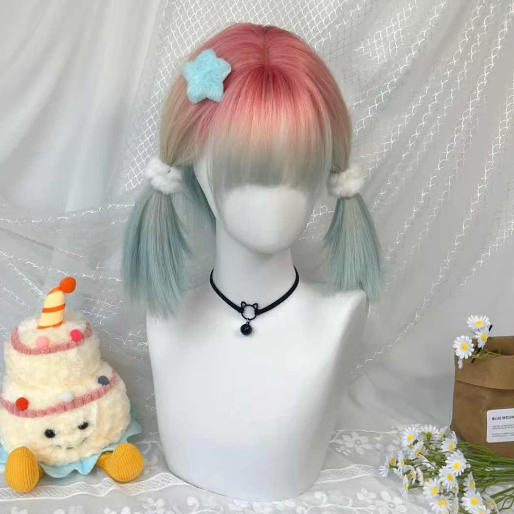 Synthetic Hair Bobo Wig for Women with Bangs and Gradient Highlights