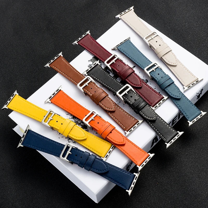 Leather strap For Apple watch band 44mm 40mm correa 42mm 38mm wrist belt watchband bracelet iWatch series se 7 6 5 4