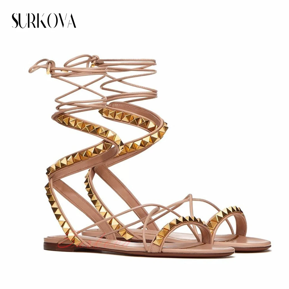 

Studded Flat Roman Sandals for Women Cross Thin Strap Roman Style Sandals Flat Open Toe Casual Shoes Women Outdoor Fashion Shoes