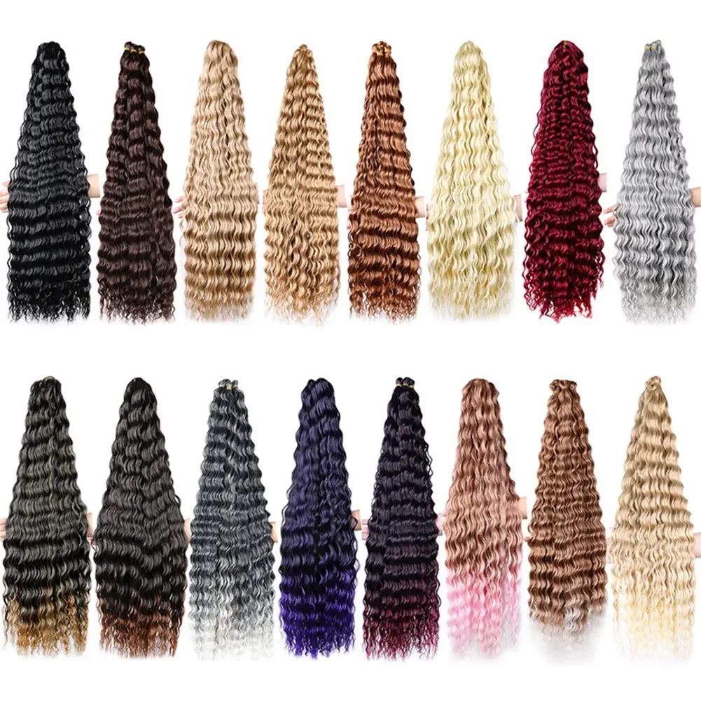 Synthetic Loose Deep Wave Braiding Hair Extensions 28 Inch Water Wave Ombre Blonde Twist Crochet Curly