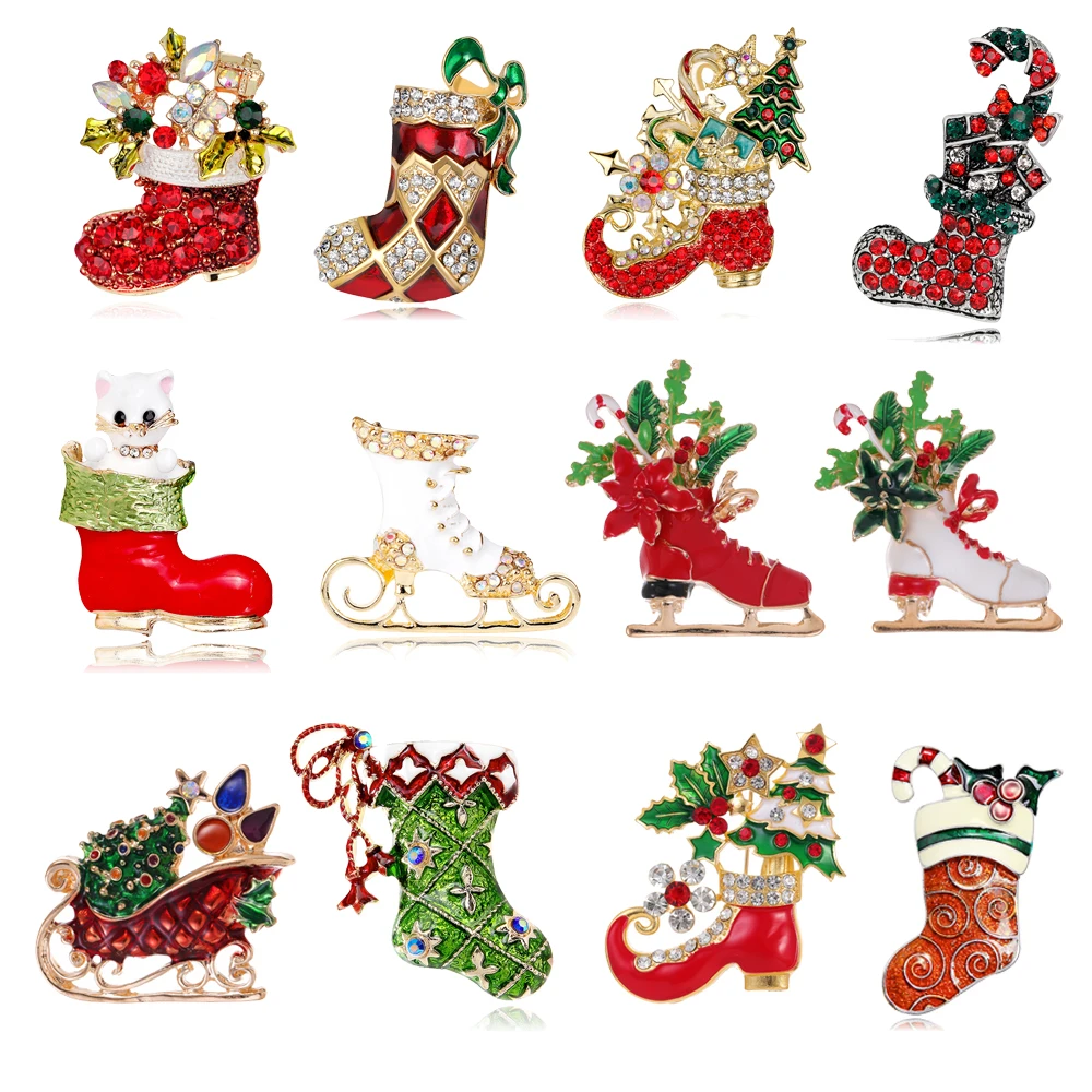 Hao Christmas Brooch Tree Santa Claus Boots Snowman Sled Brooches