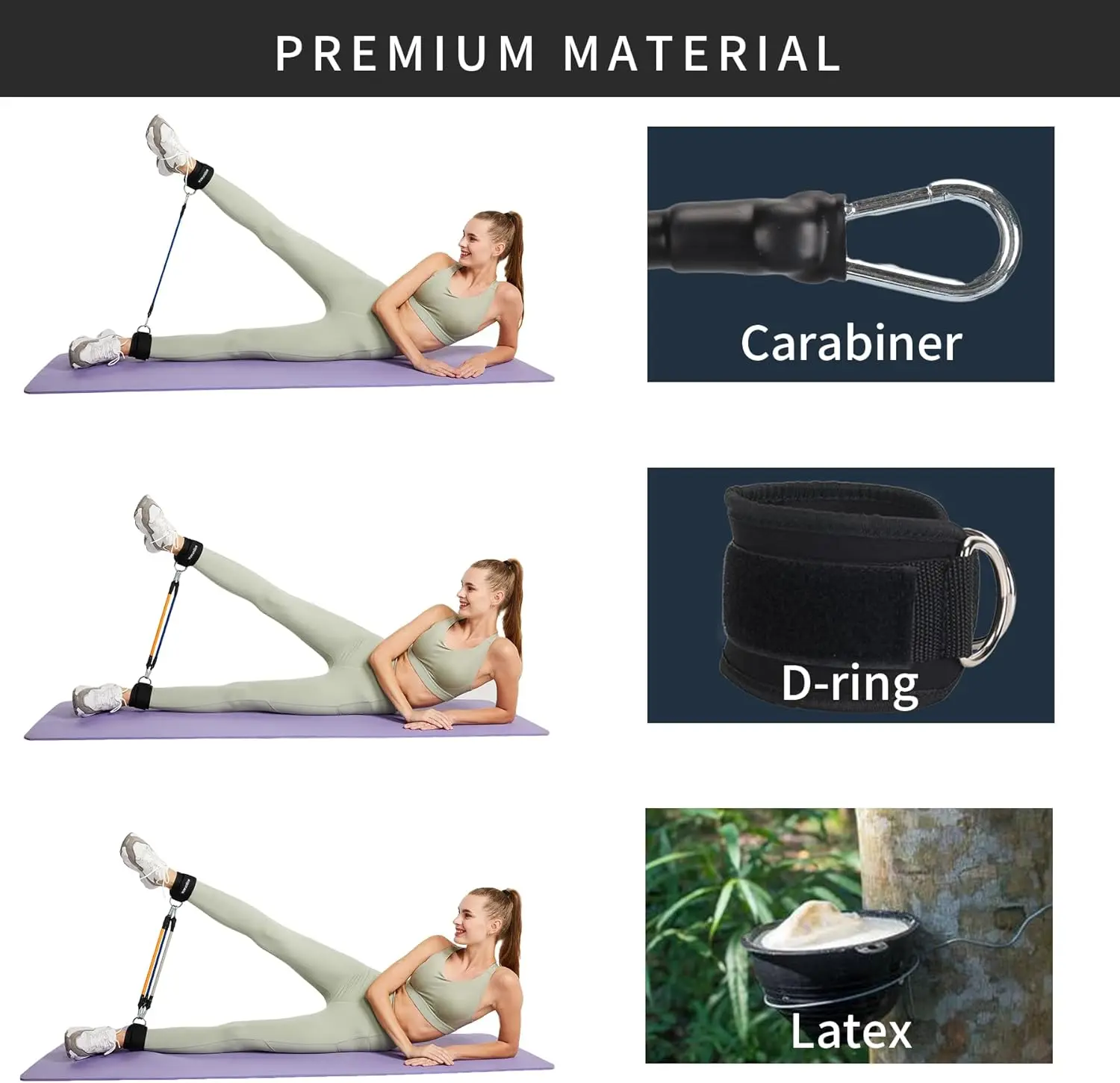 Correas Deportivas de Fitness con anillo D, punoos de soporte ajustable para tobillo, polea de entrenamiento de gimn