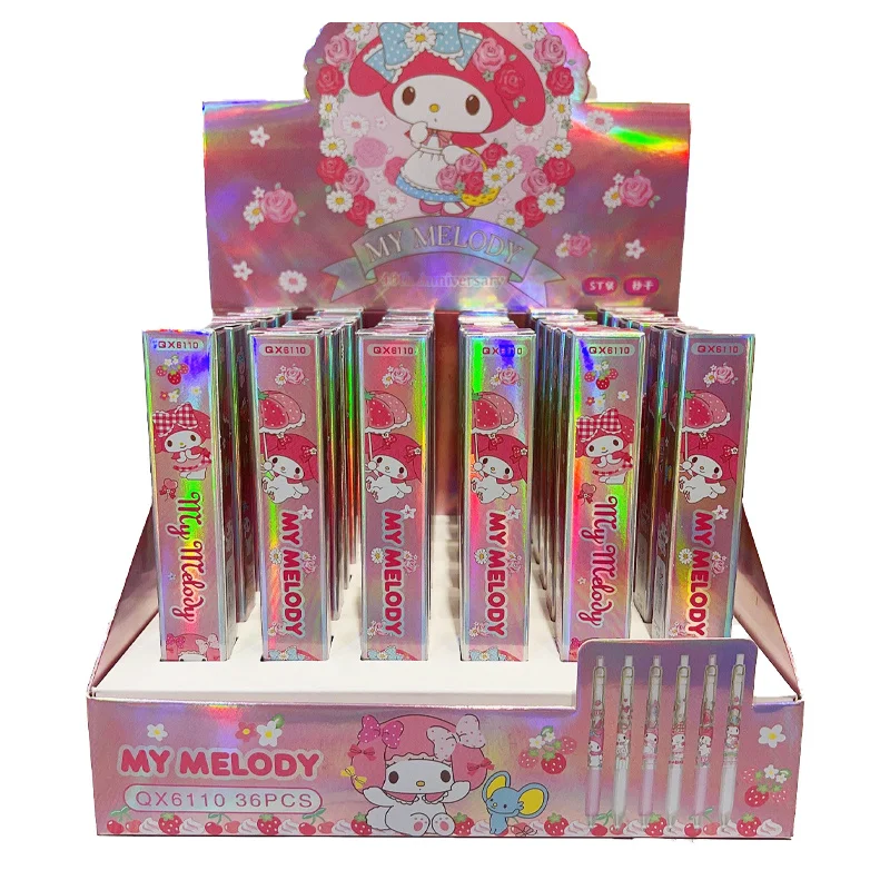 

36pcs/Set Kawaii Sanrio My Melody Gel Pen Cartoon Laser Press Gel Pen 0.5mm Black Pen School Accessories Stationary Supplies
